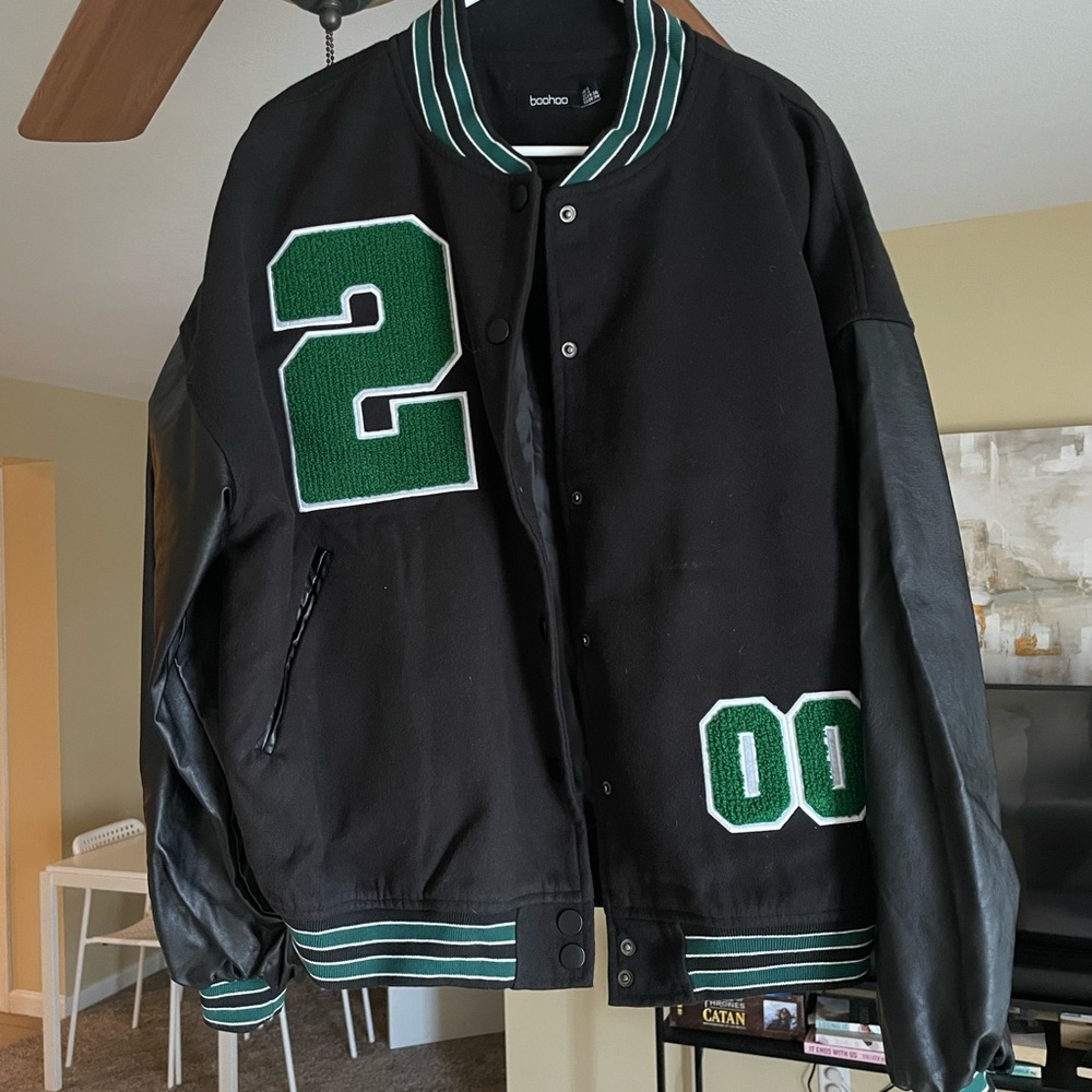Black and Green BooHoo Varsity Jacket US 4